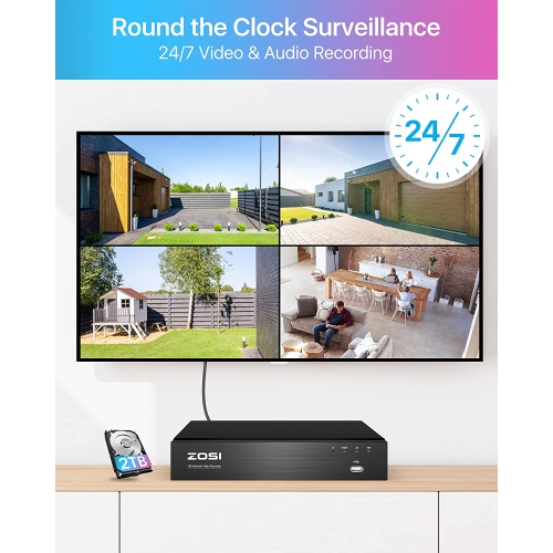 ZOSI 4K 8CH PoE NVR Home Security Camera System, 8pcs 8MP Wired POE IP Surveillance Cameras Outdoor with Spotlight, 2-Way Audio, Color Night Vision,