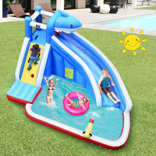 Costway Inflatable Water Slide shark Bounce House Castle Splash Water Pool W/750W Blower