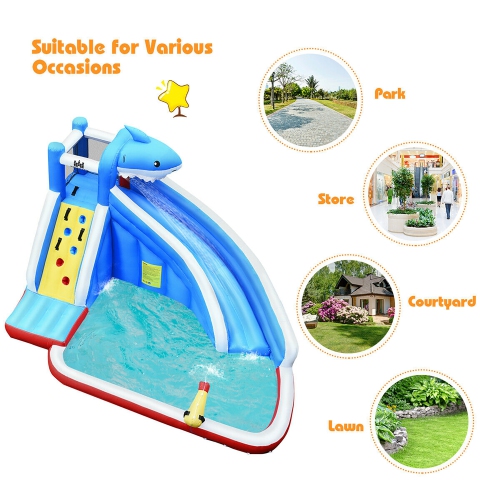 Costway Inflatable Water Slide shark Bounce House Castle Splash Water Pool Without Blower