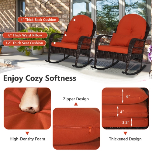 Costway 2PCS Outdoor Patio Rattan Wicker Rocking Chair Rocker Cushion Pillow Garden Deck
