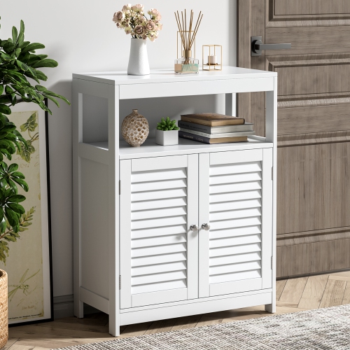 Costway Bathroom Floor Cabinet Free Standing Storage Organizer w/ Double Shutter Doors
