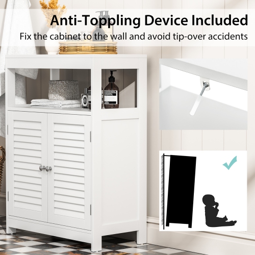 Costway Bathroom Floor Cabinet Free Standing Storage Organizer w/ Double Shutter Doors