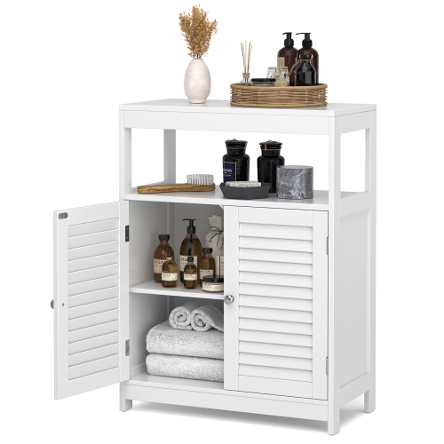 Costway Bathroom Floor Cabinet Free Standing Storage Organizer w/ Double Shutter Doors