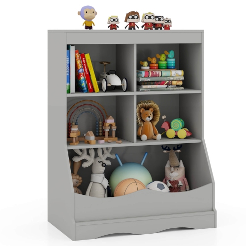 Costway 3-Tier Children's Multi-Functional Bookcase Toy Storage Bin Floor Cabinet