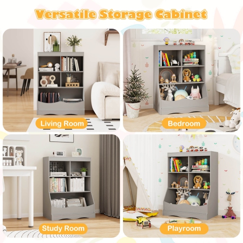 Costway 3-Tier Children's Multi-Functional Bookcase Toy Storage Bin Floor Cabinet