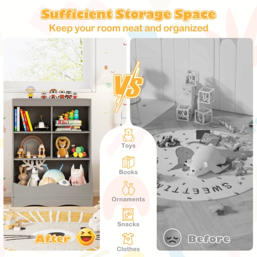Costway 3-Tier Children's Multi-Functional Bookcase Toy Storage Bin Floor Cabinet
