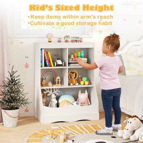 Costway 3-Tier Children's Multi-Functional Bookcase Toy Storage Bin Floor Cabinet