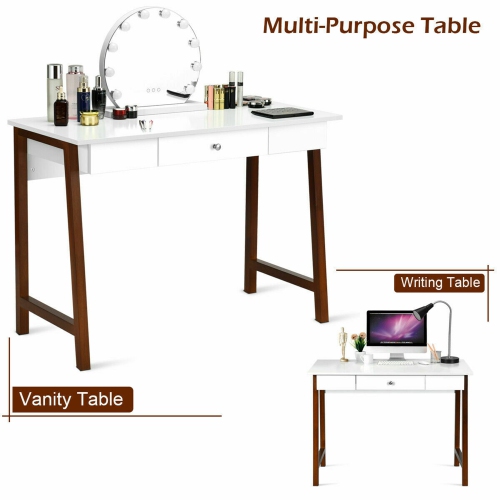 Gymax Computer Desk Laptop PC Writing Table Makeup Vanity Table w/Drawer and Wood Legs