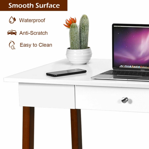 Gymax Computer Desk Laptop PC Writing Table Makeup Vanity Table w/Drawer and Wood Legs