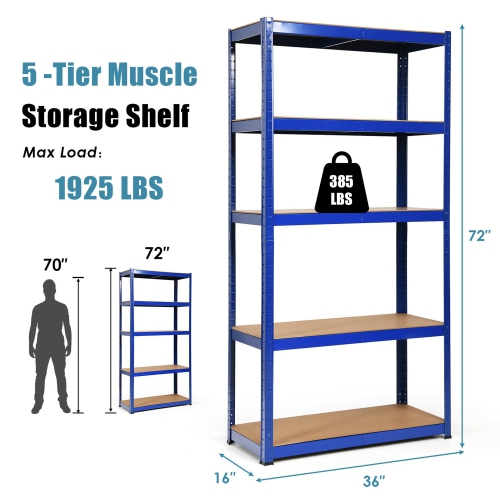 Gymax 1/2/3/4PCS 72'' Metal 5-Tier Garage Storage Rack Shelf Adjustable Freestanding Blue