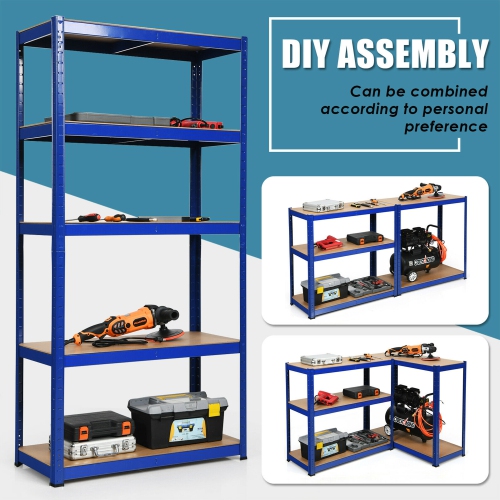 Gymax 1/2/3/4PCS 72'' Metal 5-Tier Garage Storage Rack Shelf Adjustable Freestanding Blue