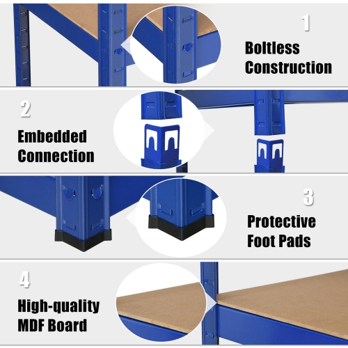 Gymax 1/2/3/4PCS 72'' Metal 5-Tier Garage Storage Rack Shelf Adjustable Freestanding Blue