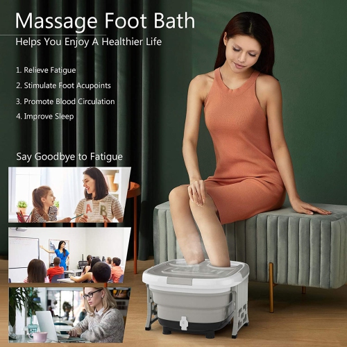 Gymax Portable Folding Foot Bath Spa Massager w/ Remote Control Timer Gray
