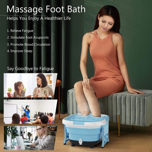 Gymax Portable Folding Foot Bath Spa Massager w/ Remote Control Timer Blue