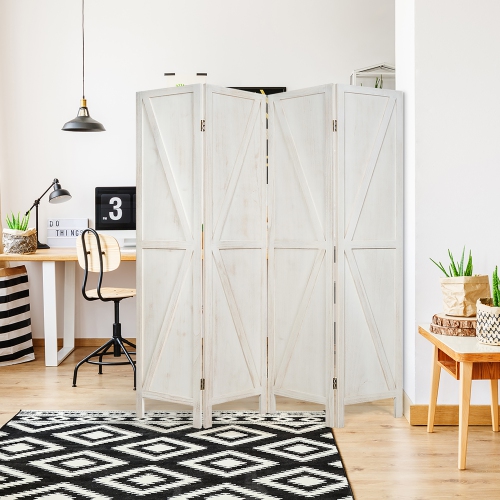 Costway 4Panels Folding Wooden Divider W/ V-shaped Design 5.6Ft Tall White
