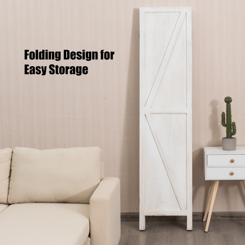 Costway 4Panels Folding Wooden Divider W/ V-shaped Design 5.6Ft Tall White