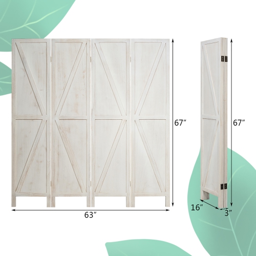 Costway 4Panels Folding Wooden Divider W/ V-shaped Design 5.6Ft Tall White