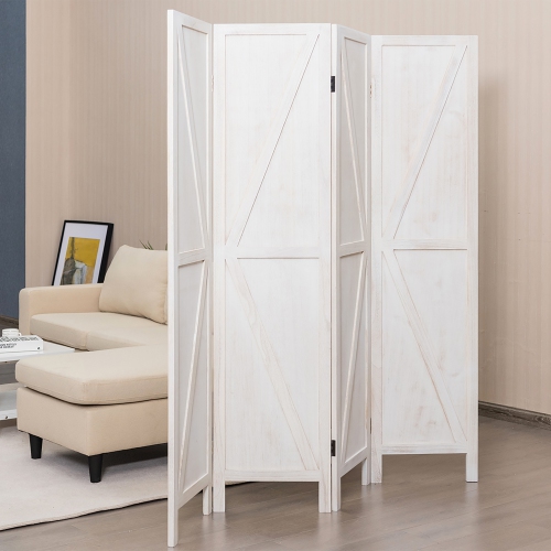 Costway 4Panels Folding Wooden Divider W/ V-shaped Design 5.6Ft Tall White