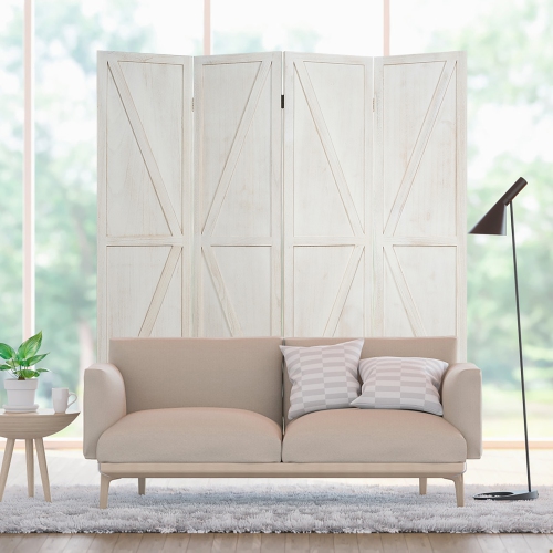Costway 4Panels Folding Wooden Divider W/ V-shaped Design 5.6Ft Tall White