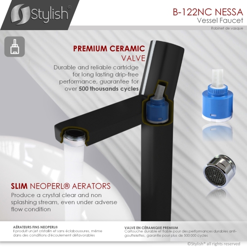 Nessa Single Handle 12 1/2" Matte Black Vessel Bathroom Faucet B-122NC