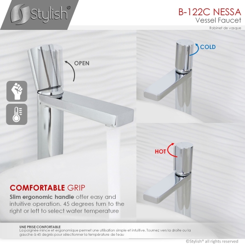 Nessa Single Handle 12 1/2" Polished Chrome Vessel Bathroom Faucet B-122N