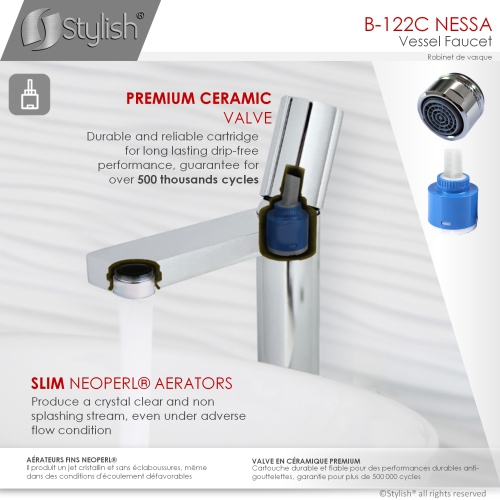 Nessa Single Handle 12 1/2" Polished Chrome Vessel Bathroom Faucet B-122N