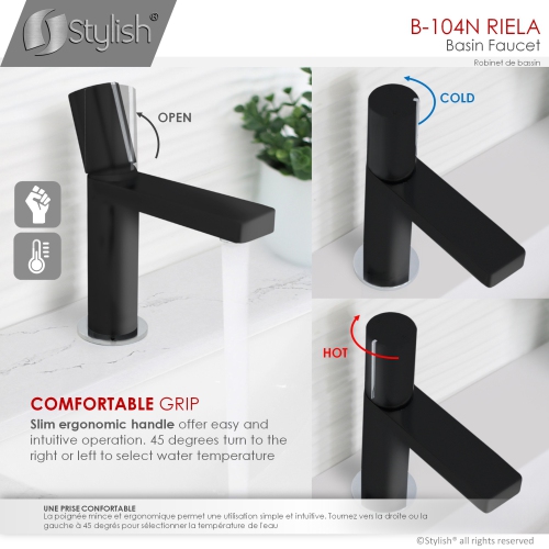 STYLISH Single Handle Modern Bathroom Faucet Basin Sink Faucet, Matte Black Finish B-104NC