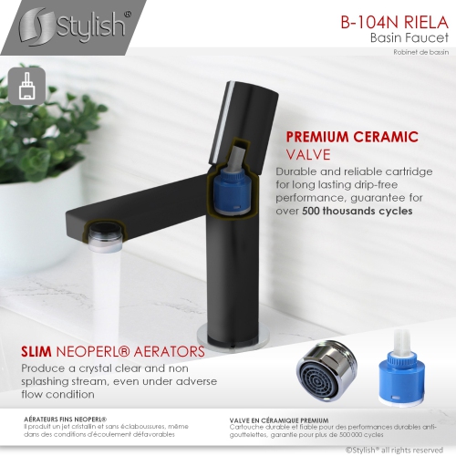 STYLISH Single Handle Modern Bathroom Faucet Basin Sink Faucet, Matte Black Finish B-104NC