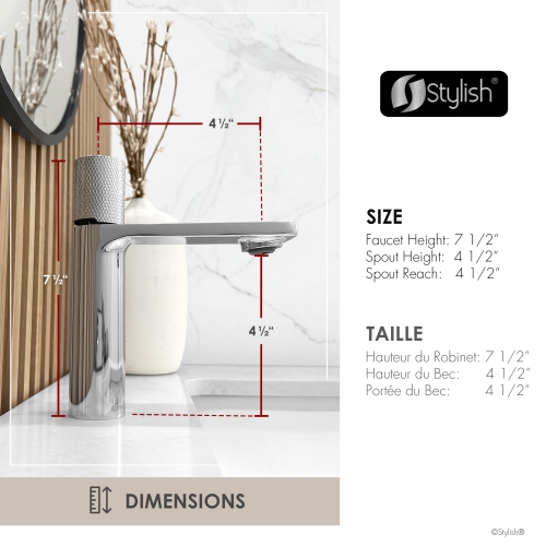 STYLISH Single Handle Modern Bathroom Faucet Basin Sink Faucet, Polished Chrome Finish B-104C