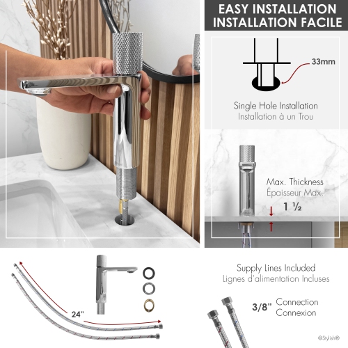 STYLISH Single Handle Modern Bathroom Faucet Basin Sink Faucet, Polished Chrome Finish B-104C