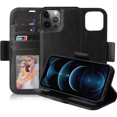NAVOR  Detachable Magnetic Wallet Case With Rfid Compatible for Iphone 12 Pro Max [6.7 Inch] [Vajio Series] - In Black