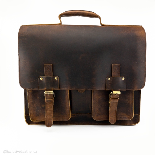 Exclusive Leather CA Treebark Crazy Horse Leather Briefcase 15" - Brown