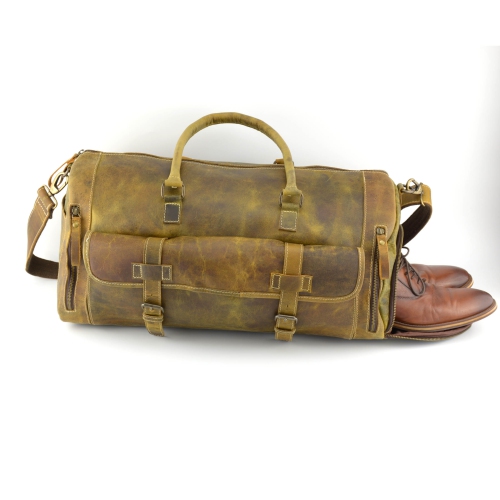 Buff Leather Duffel Bag 20" // Shoes Compartment / Brown
