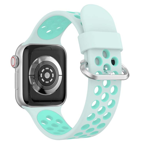 StrapsCo Perforated Rubber Strap for Apple Watch - Medium-Long - 40mm - Light Green & Teal