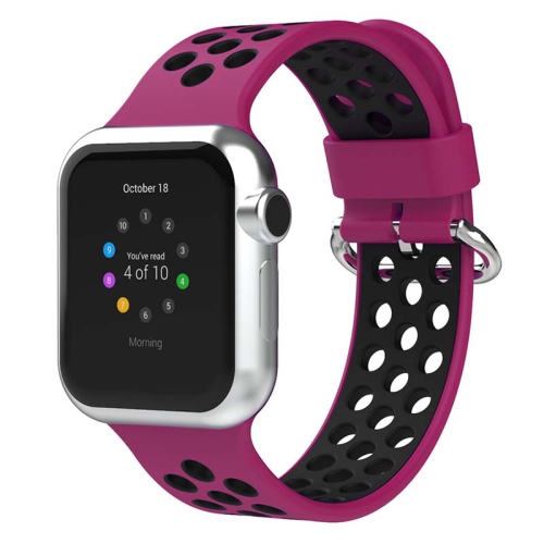STRAPSCO  Perforated Rubber Strap for Apple Watch - Medium-Long - 44MM - Purple & In Black