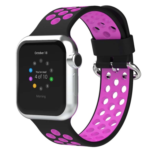 STRAPSCO  Perforated Rubber Strap for Apple Watch - Medium-Long - 44MM - & Purple In Black