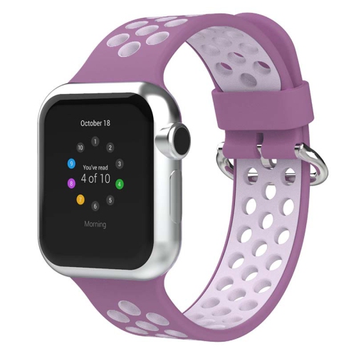 STRAPSCO  Perforated Rubber Strap for Apple Watch - Medium-Long - 40MM - Light Purple & Light In Pink