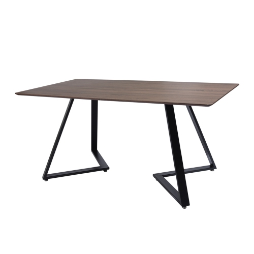 FurnitureR – Table de salle à manger moderne de 63 po de largeur avec pattes robustes en métal dans la cuisine et la salle à manger, brun