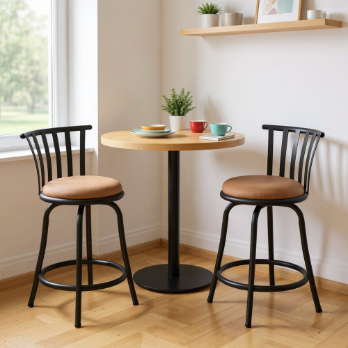 Homy Casa Set of 2 Adjustable Bar Stools with Backrest and Comfortable Cushion for Small Spaces, Kitchen Island, and High-Top Table