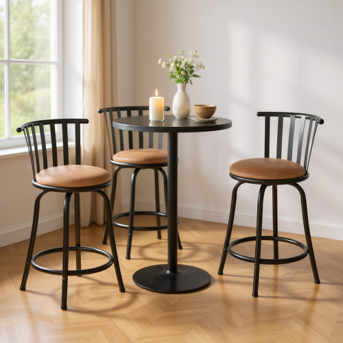 Homy Casa Set of 3 Swivel Bar Stools with Backrest and Comfortable Cushion for Small Space High-Top Table, Kitchen Island, and Dining Nook