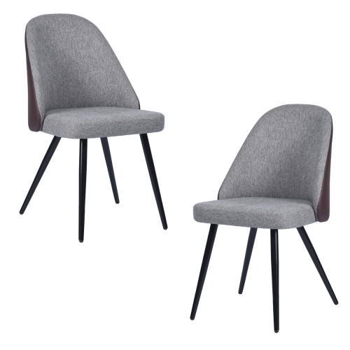 HOMY CASA Modern Dinning Chairs Mid Back Side Chair Armless Soft Grey Fabric Upholstery Seat PU Back with Metal Legs for Dining Room,Set of 2