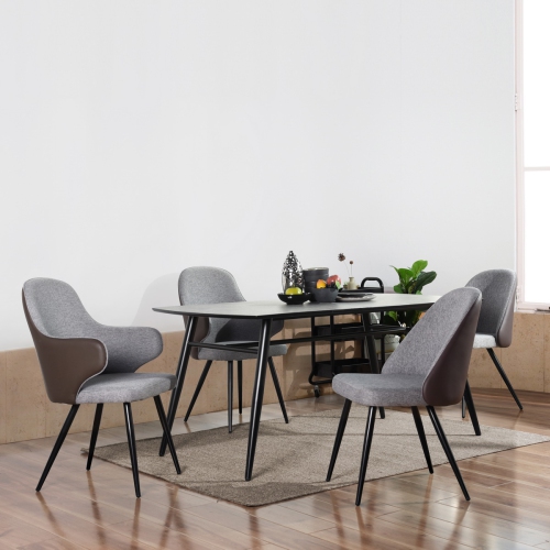 HOMY CASA Modern Dinning Chairs Mid Back Side Chair Armless Soft Grey Fabric Upholstery Seat PU Back with Metal Legs for Dining Room,Set of 2