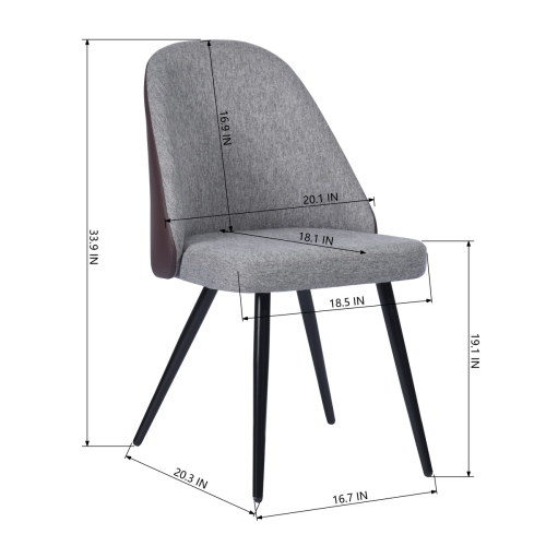 HOMY CASA Modern Dinning Chairs Mid Back Side Chair Armless Soft Grey Fabric Upholstery Seat PU Back with Metal Legs for Dining Room,Set of 2