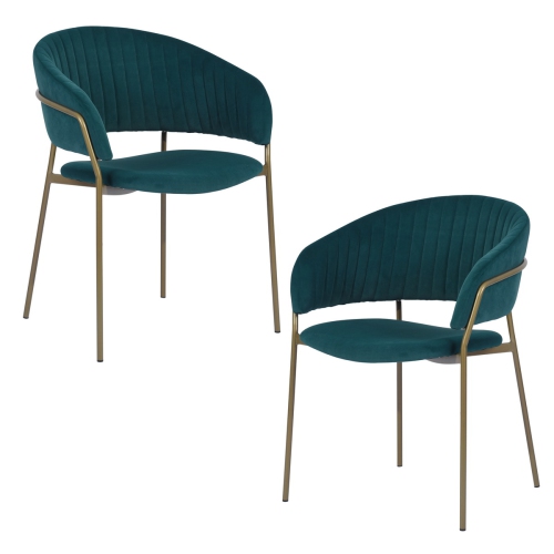 FurnitureR Set of 2 Dining Chairs Side Chair Velvet Upholstery Arm Chairs for Living Room Dining Room