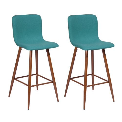 HOMY CASA Set of 2 Industrial Syle Barstools Home Bar Funiture with Farbic Seat & Mid Back Metal Legs for Kitchen Dining Room