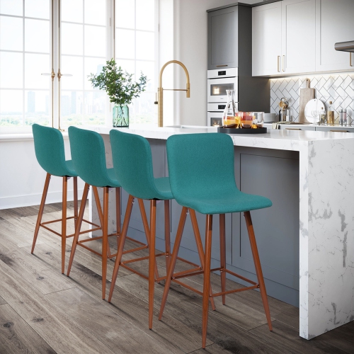 HOMY CASA Set of 2 Industrial Syle Barstools Home Bar Funiture with Farbic Seat & Mid Back Metal Legs for Kitchen Dining Room