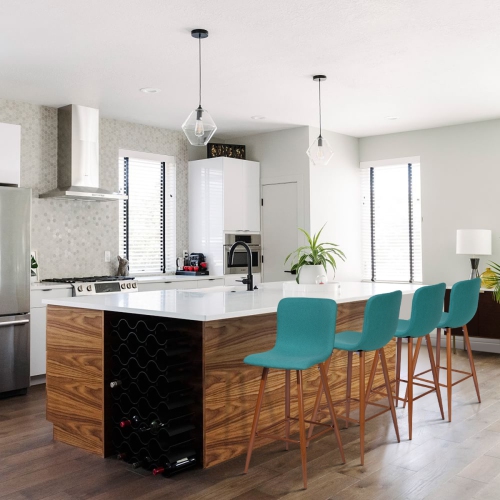 HOMY CASA Set of 2 Industrial Syle Barstools Home Bar Funiture with Farbic Seat & Mid Back Metal Legs for Kitchen Dining Room