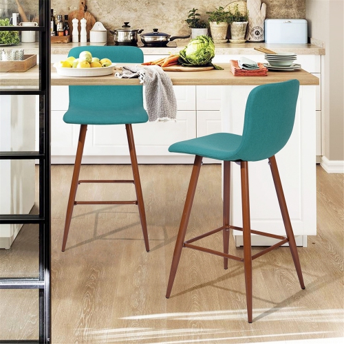 HOMY CASA Set of 2 Industrial Syle Barstools Home Bar Funiture with Farbic Seat & Mid Back Metal Legs for Kitchen Dining Room
