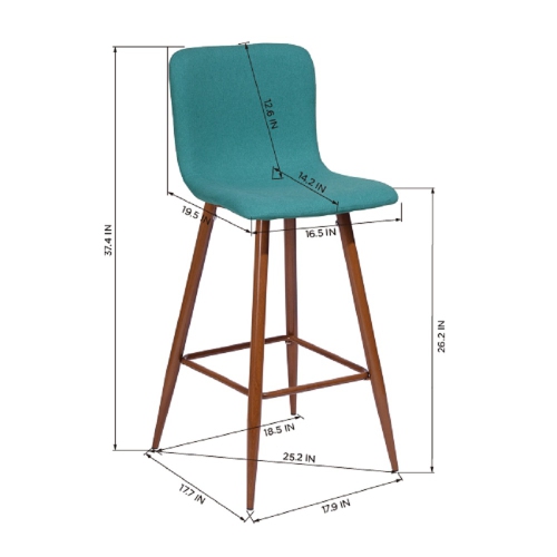 HOMY CASA Set of 2 Industrial Syle Barstools Home Bar Funiture with Farbic Seat & Mid Back Metal Legs for Kitchen Dining Room