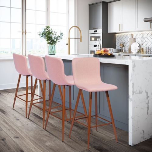 HOMY CASA Modren 26 Inch Counter Height Bar Stools Set of 2, Counter Stools for Kitchen Counter, Pink Bar Stools with Back , Metal Frame, Kitchen